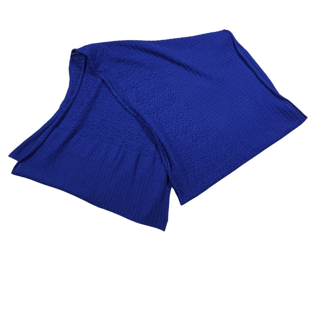 Eileen Fisher Royal Blue 100% Merino Wool Pointelle Knit Wrap Scarf OS